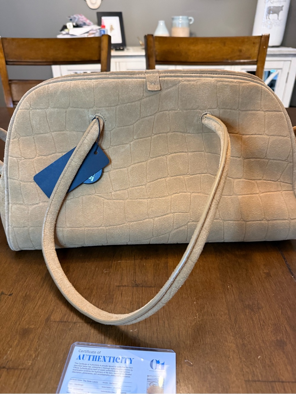 Jacquemus Tan Croc-Embossed Suede Shoulder Bag with Knot Detail - Picture 6 of 7